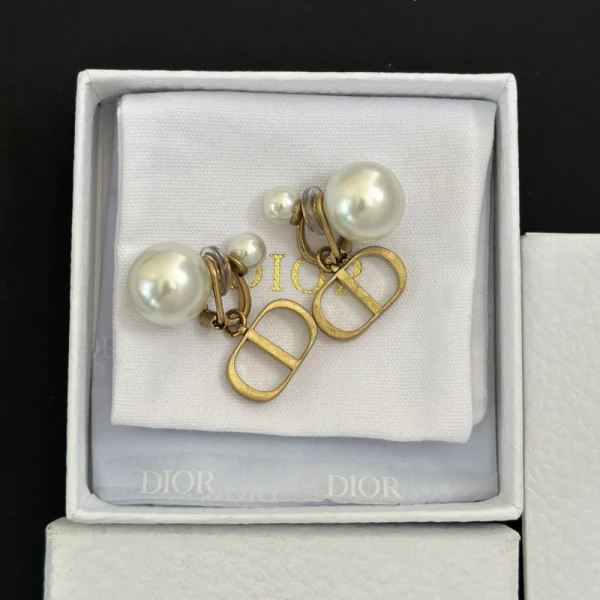 Dior Tribales Earrings Antique Gold-Finish Metal with White Resin Pearls