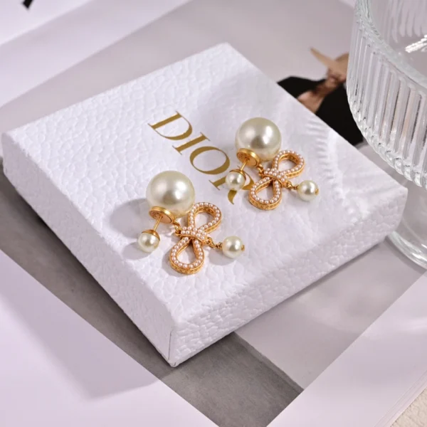 Dior Tribales Earrings White Resin Pearls and Silver-Tone Crystals | Replica Earrings at GodJewel