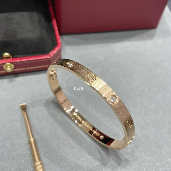 Cartier LOVE bracelet classic brushed with 4 diamonds – Rose gold elegant luxury jewelry by Cartier