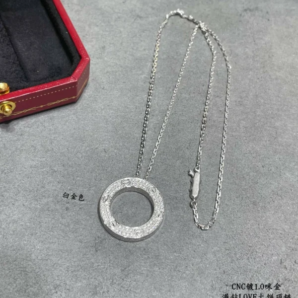 Cartier LOVE necklace paved with diamonds white gold – Sleek and dazzling luxury jewelry by GodJewel