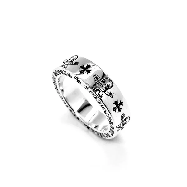 Chrome Hearts 6mm Foti Harris Teeter spacer ring in sterling silver with intricate gothic engraving.