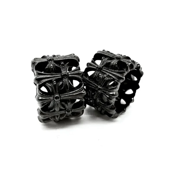 Sterling silver Chrome Hearts ring with iconic Cemetery Cross motif, handcrafted for luxury streetwear style.