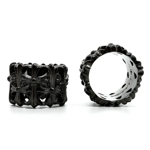 Chrome Hearts Cemetery Cross ring in sterling silver featuring bold gothic cross design and detailed craftsmanship.