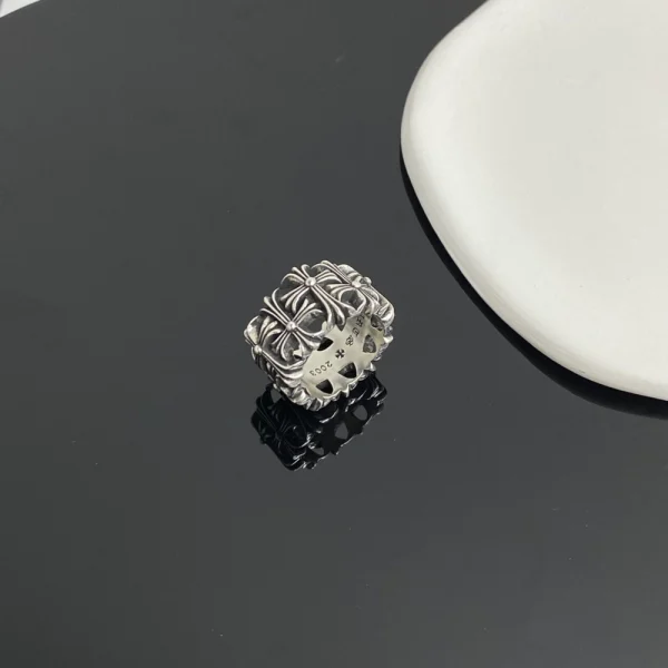 Chrome Hearts Cemetery ring in sterling silver featuring bold gothic cross design and intricate detailing.
