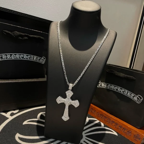 Sterling silver Chrome Hearts necklace featuring iconic cross pendant and luxury craftsmanship.