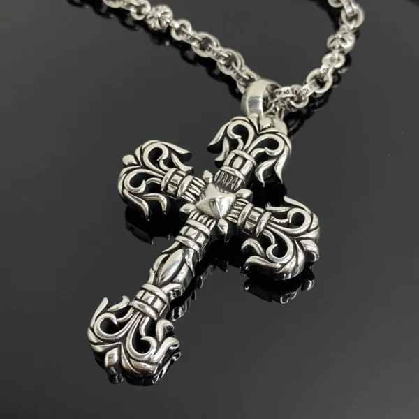Elegant Chrome Hearts filigree cross necklace, combining detailed artistry with bold streetwear style.