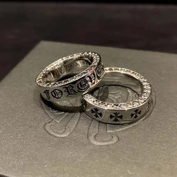 Chrome Hearts Forever spacer ring in sterling silver with engraved gothic lettering and minimalist design.