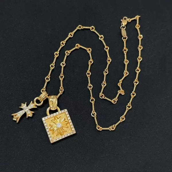 Chrome Hearts gold necklace featuring luxurious finish and iconic gothic-inspired design.