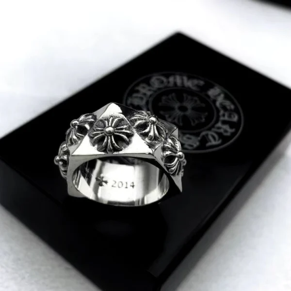 Chrome Hearts Pentagon Plus ring in sterling silver featuring pentagon shape and bold plus motif.