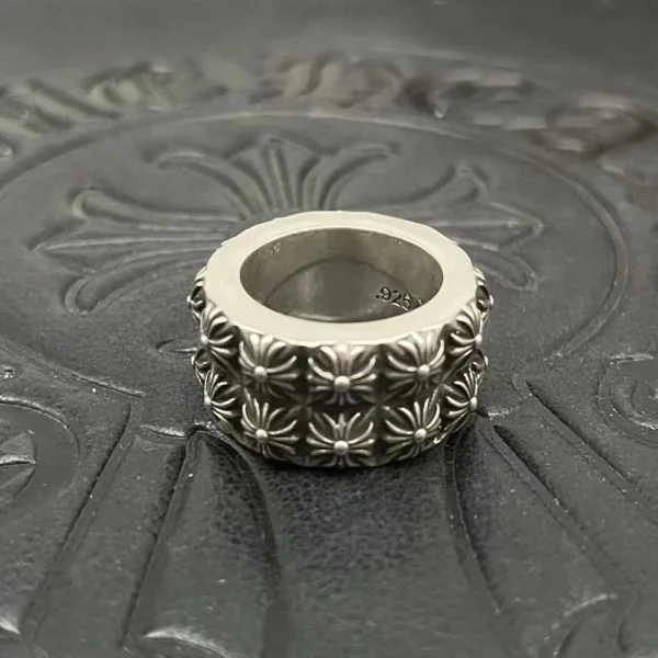 Statement Chrome Hearts Pete Punk double ring, iconic silver jewelry with rebellious streetwear attitude.