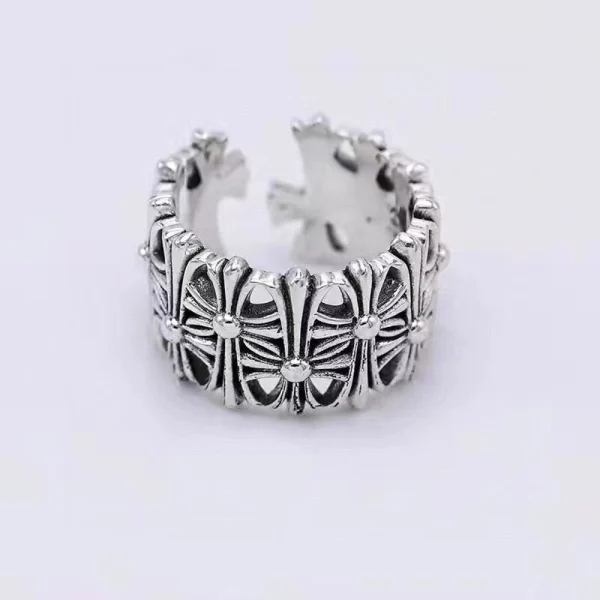 Chrome Hearts ring in sterling silver featuring bold gothic motifs and handcrafted detailing.