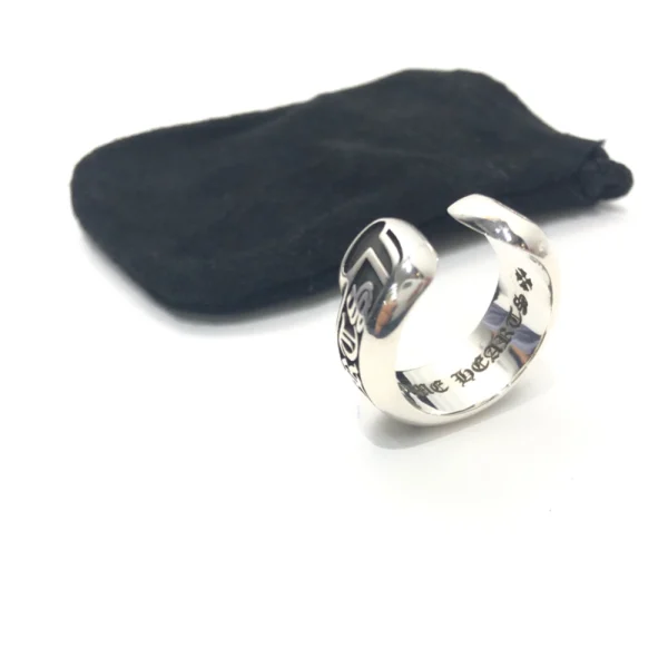 Elegant Chrome Hearts Scroll Label ring in a smaller format, combining subtle luxury with iconic gothic design.