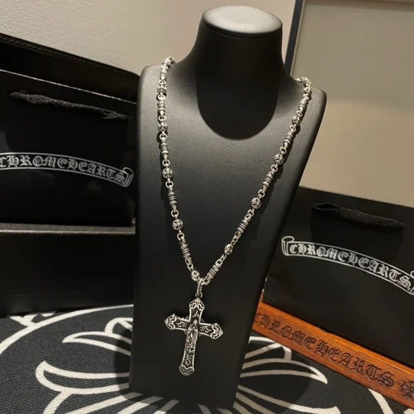 Chrome Hearts silver chain necklace featuring bold gothic links and premium craftsmanship.