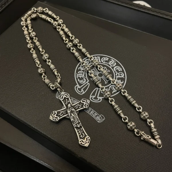 Sterling silver Chrome Hearts-inspired chain necklace with iconic gothic design for men and women.