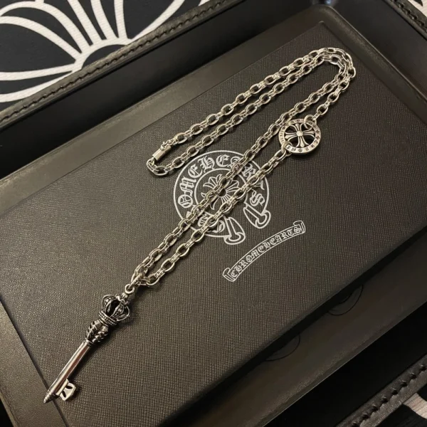 Chrome Hearts silver necklace featuring signature gothic motifs and handcrafted luxury design.