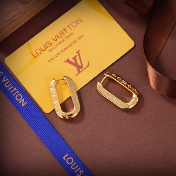 Gold Rectangle Earrings replica – Sleek and modern gold-tone Louis Vuitton-inspired earrings by GodJewel