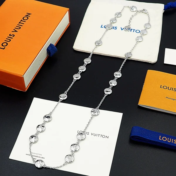 LV Studs Sautoir Necklace White Gold Luxury Jewelry | GodJewel