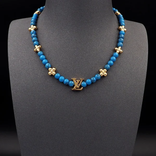 Louis Vuitton My LV Pearl Necklace Blue replica – Elegant blue pearl necklace inspired by LV design by GodJewel