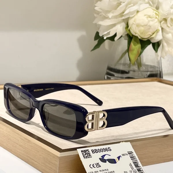 Close-up of Balenciaga Dynasty sunglasses showing matte acetate frame and precision-cut lenses