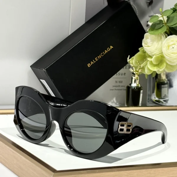 Close-up of Balenciaga round sunglasses crafted from premium acetate with polished edges
