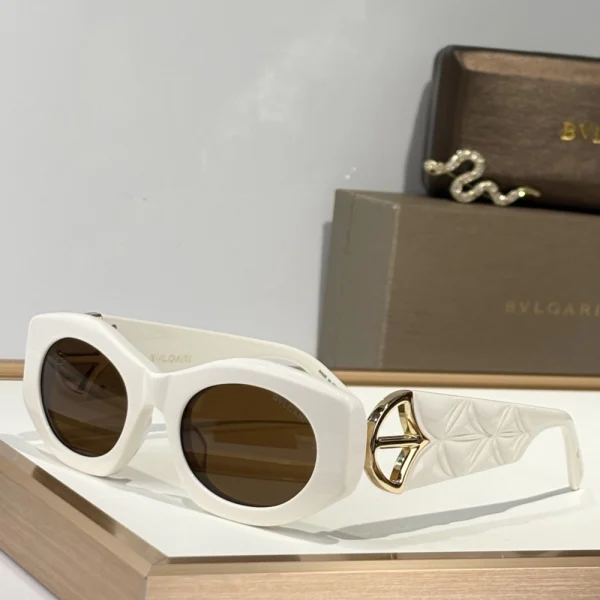 Close-up of Bvlgari Calla eyewear highlighting the delicate flower-inspired hinge design