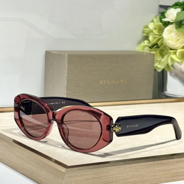 Close-up of Bvlgari Serpenti sunglasses showing sculpted arms inspired by the iconic serpent motif