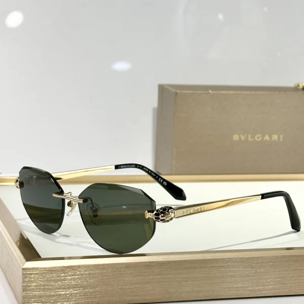 Detailed shot of the Serpenti sunglasses temples with iconic snake-scale motif