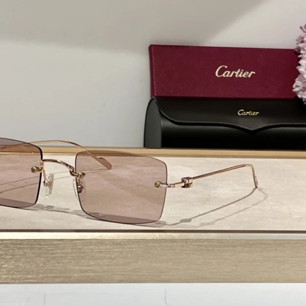 Close-up of Cartier C de Cartier Precious Sunglasses with sculpted C emblem and high-shine frame