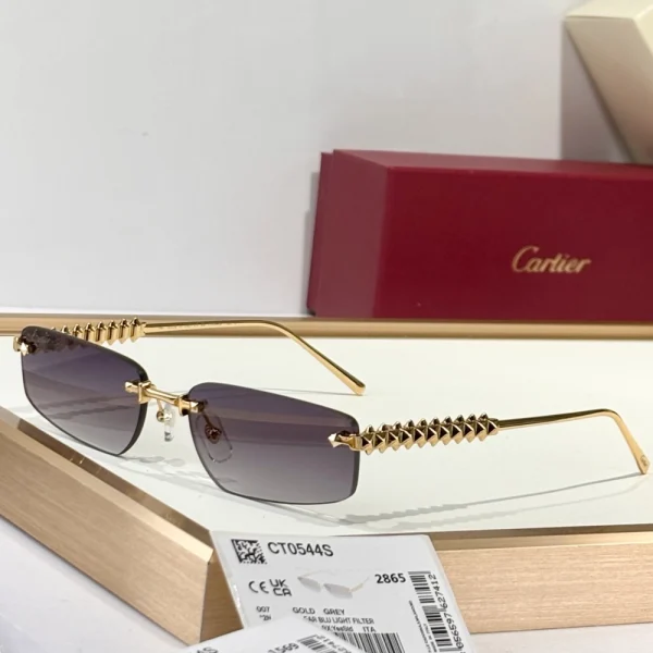 Side view of Cartier Clash de Cartier sunglasses showing rose gold spike accents and deep gradient lenses