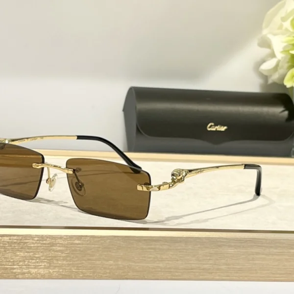 Cartier Panthère de Cartier sunglasses styled beside luxury accessories, emphasizing bold, timeless elegance
