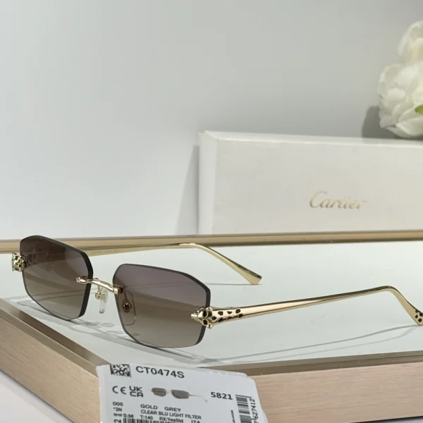 Lifestyle photo of Cartier Panthère de Cartier sunglasses worn under sunlight, blending elegance and iconic design