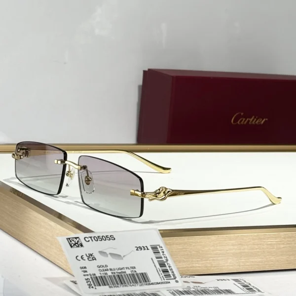 Elegant Cartier Panthère de Cartier sunglasses featuring dark oversized lenses and signature panther-shaped hinges
