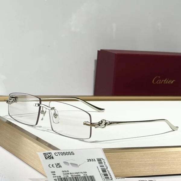 Cartier Panthère de Cartier sunglasses styled with gold jewelry and neutral-toned accessories for a high-fashion look