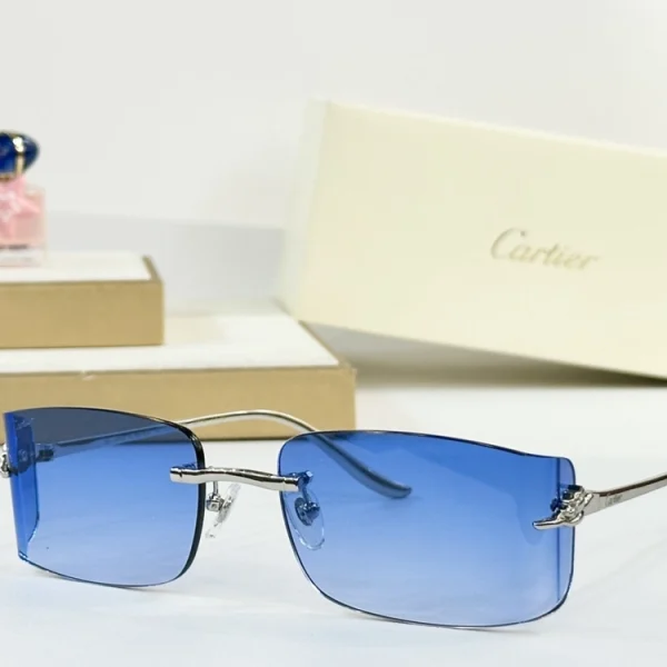 Side view of Cartier Panthère sunglasses with iconic feline figure connecting temple to frame