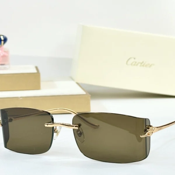 Detailed look at Cartier Panthère sunglasses temples, adorned with high-polish panther heads