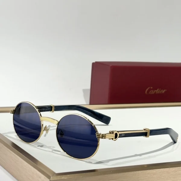Close-up of Cartier Première de Cartier sunglasses showing refined lines and signature jewelry-inspired details