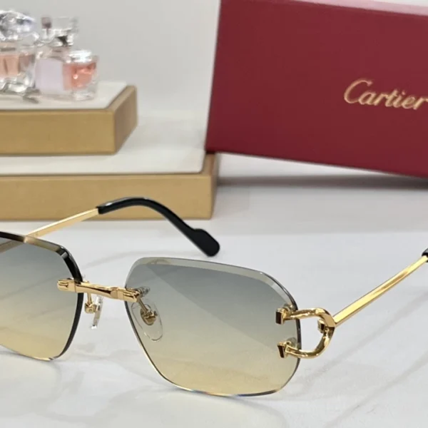 Cartier Sunglasses Classic C de Cartier motif with matte black frame and silver accents, resting flat on textured table