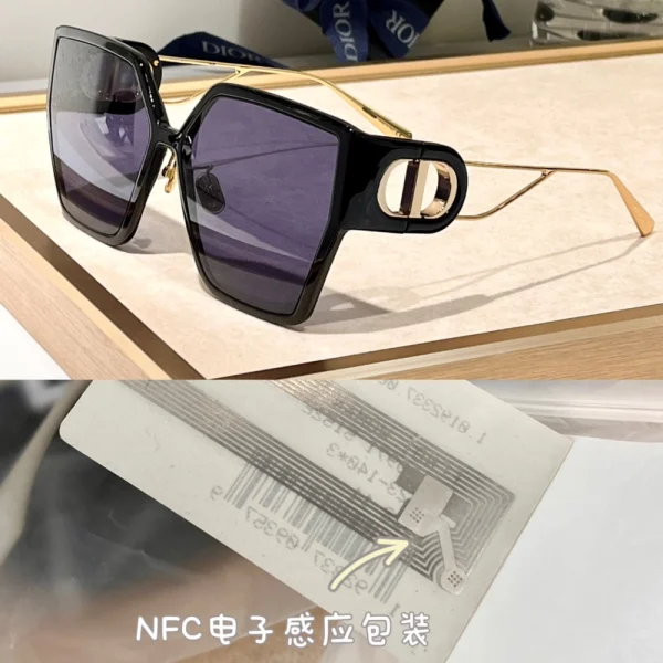 Side angle of Christian Dior 30Montaigne BU sunglasses with polished acetate finish and signature logo detail