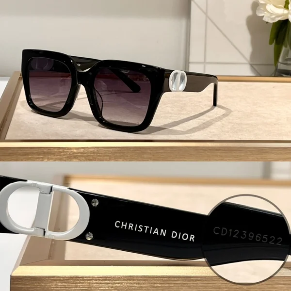 Elegant Christian Dior 30Montaigne S10F sunglasses resting beside branded Dior eyewear case and cleaning cloth