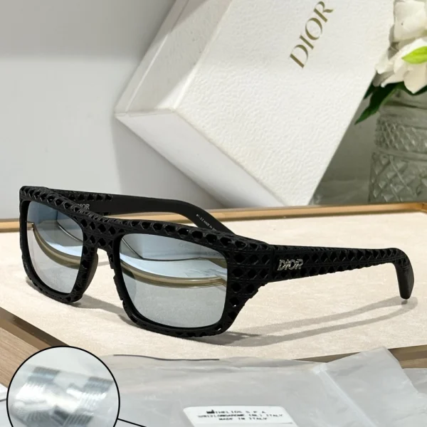 Close-up of Dior Dior3D S1I sunglasses highlighting bold 3D temple design and engraved Dior logo
