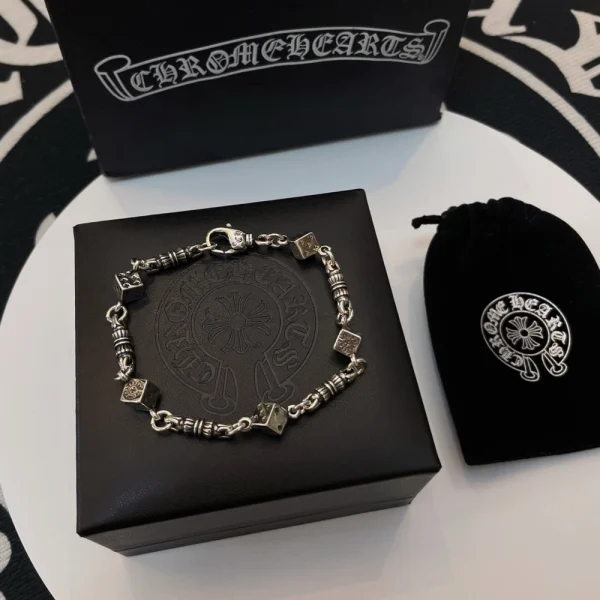 Chrome Hearts Dice bracelet in sterling silver featuring detailed dice-shaped beads and gothic styling.
