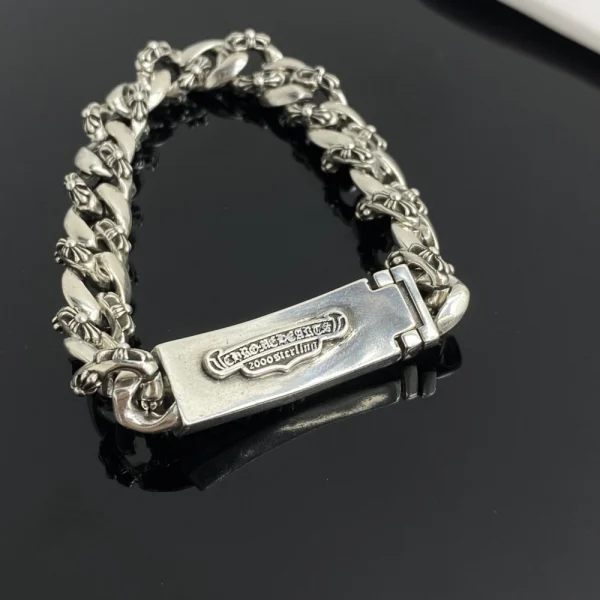 Sterling silver Chrome Hearts bracelet with fancy chain design, handcrafted with iconic streetwear edge.