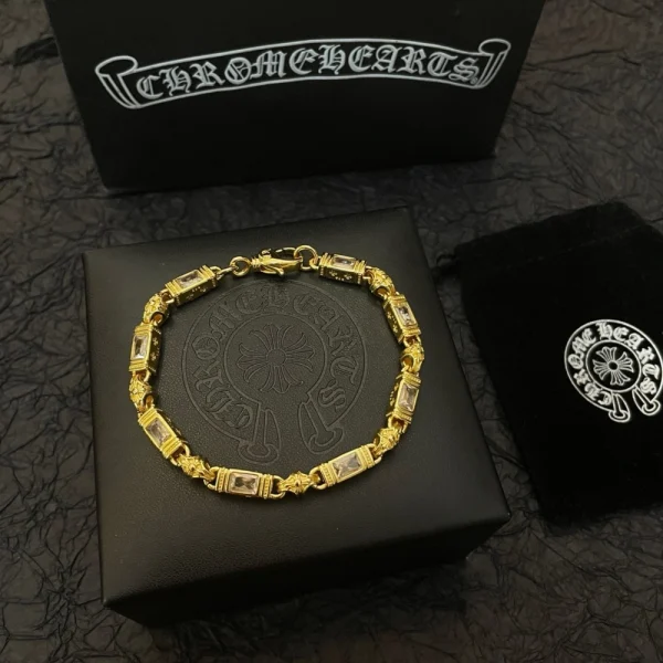 Chrome Hearts gold bracelets featuring iconic gothic designs and luxurious 18K gold craftsmanship.