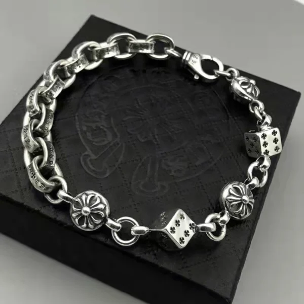 Chrome Hearts silver bracelet in sterling silver featuring handcrafted gothic details and bold design.