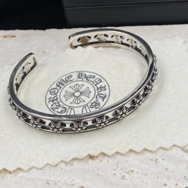 Sterling silver bracelets inspired by Chrome Hearts design, combining edgy streetwear style with luxury craftsmanship.