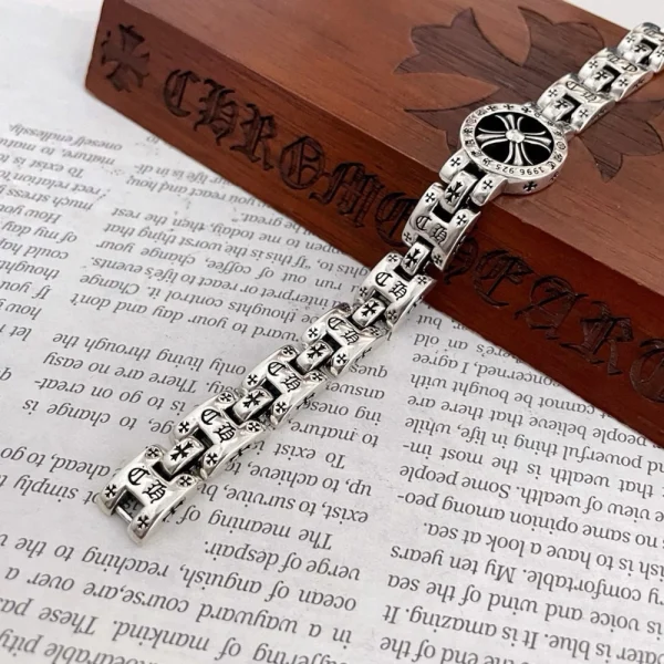 Premium Chrome Hearts silver bracelets with bold detailing, perfect for edgy luxury streetwear looks.