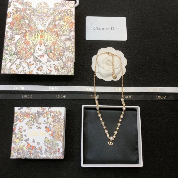 Dior Petit CD Treasure Necklace with gold-tone finish and crystal accents