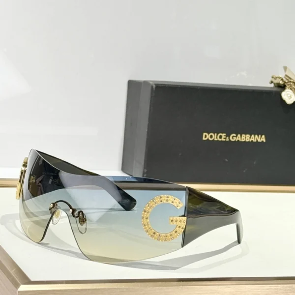 Close-up of Dolce & Gabbana Re-Edition sunglasses showcasing sleek black frames and high-quality lenses