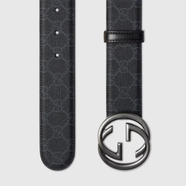 Detailed view of Gucci GG Belt showcasing the signature Interlocking G buckle on fine leather