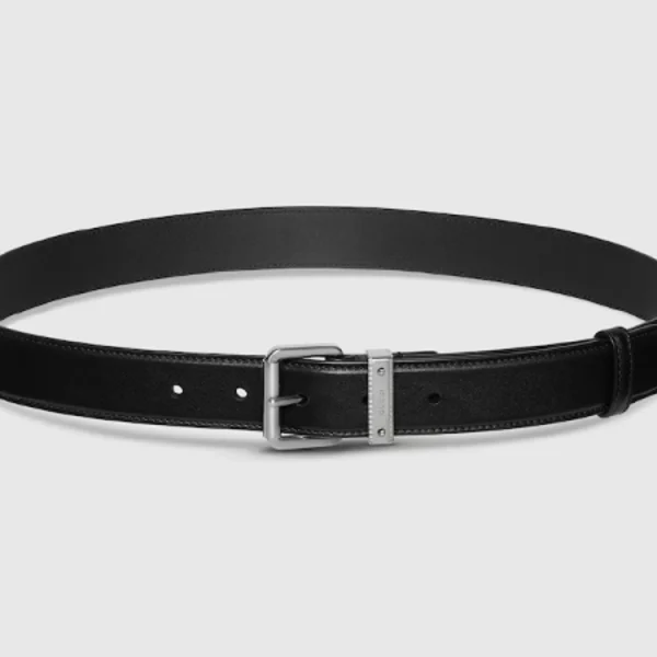 Gucci GG Emblem Belt in smooth black leather with bold square buckle – luxury designer statement piece